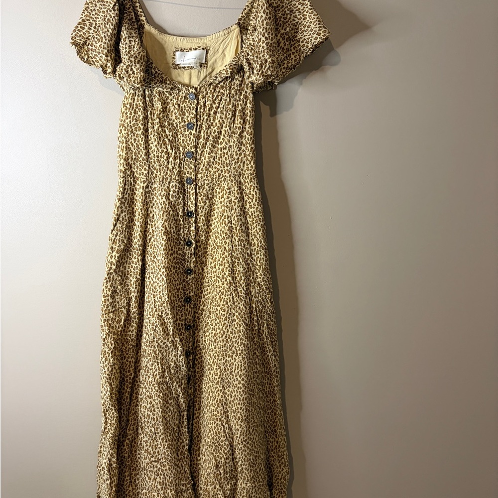 Anthropologie Beige Leopard Print Maxi Dress